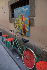 Caffe del Borgo in Florence with Watermelon Bicycle on Borgo dei Greci.jpg